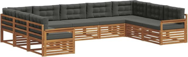 vidaXL Sofagarnitur 9-teilig aus Massivholz Akazie in Natur und Anthrazit mit U-Form und abnehmbaren Kissen - Bild 1