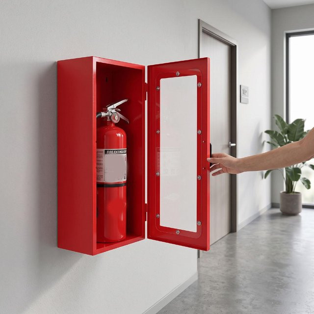 Igeteck Feuerlöscherkasten aus Stahl in Rot für 10lb Feuerlöscher zur Wandmontage - Bild 1