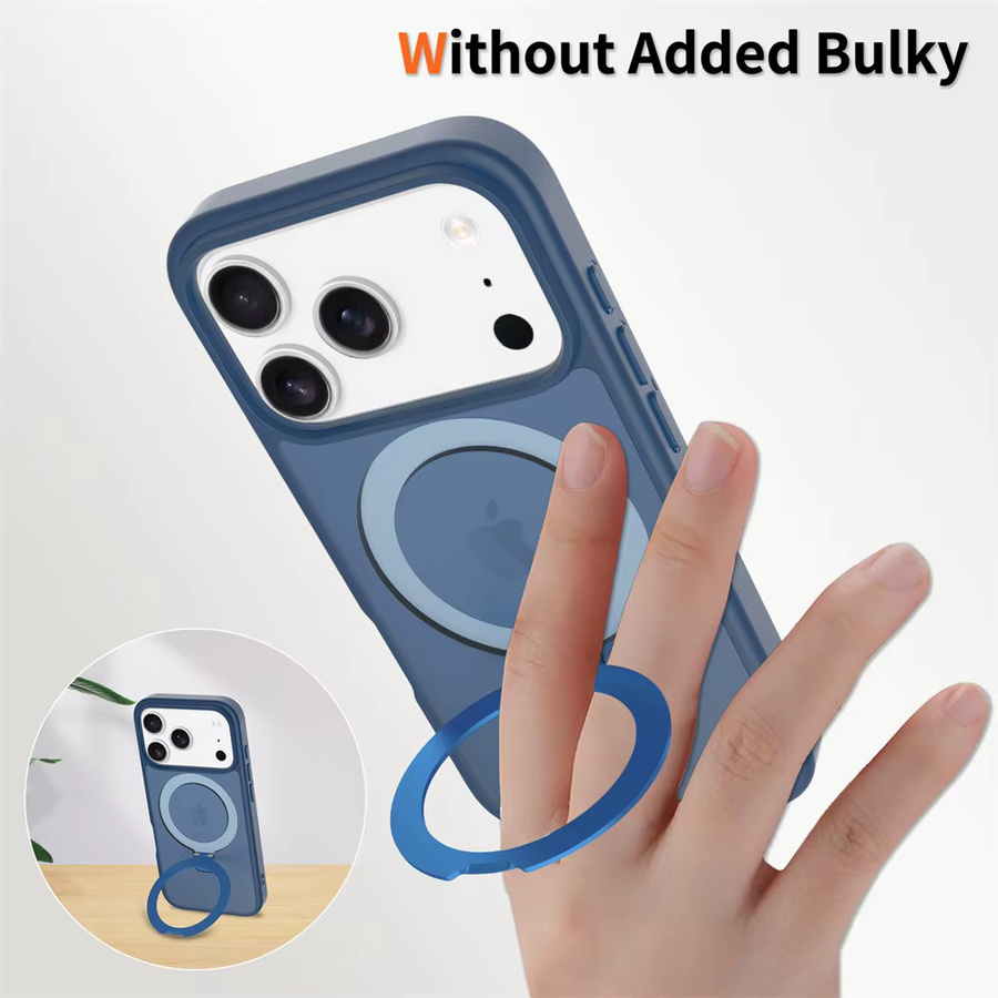 Vyimc MagSafe Magnetische Handyhülle mit Falten-Standfunktion für iPhone 17 Air 16 15 Pro Max 16E 14 Plus 13 12 in mattierter transluzenter Optik, Grau und Blau - Bild 4