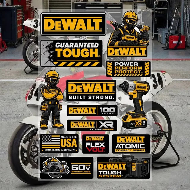 DEWALT Graffiti Aufkleber aus wasserfestem PVC in Multicolour für Auto, Motorrad, Skateboard und Helm - Bild 1