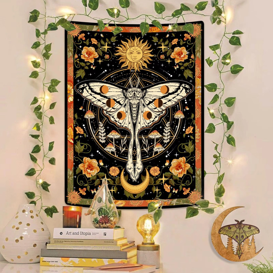 VIKAMA Retro-Wandteppich mit Motten- und Mandala-Motiv in Multicolour, ästhetische Wanddekoration mit geometrischem und abstraktem Design, B: 60 cm, H: 40 cm - Bild 3
