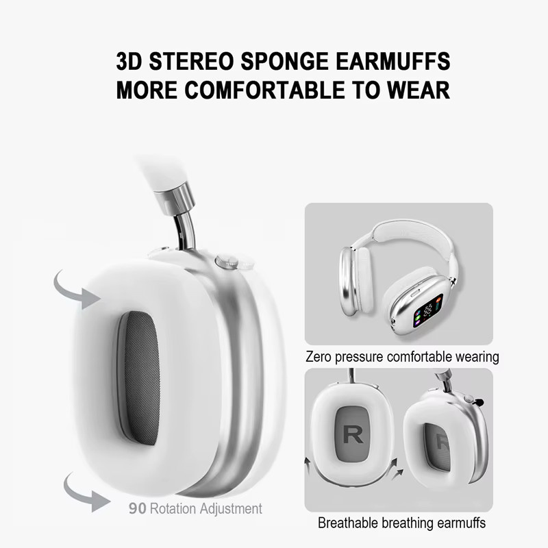 BMAD MAX600 Kabellose Active Noise Cancelling Kopfhörer mit Touch-Steuerung und LED-Bildschirm in Weiß oder Lila - Bild 2