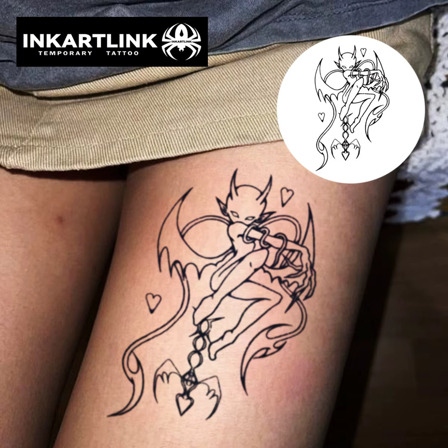 INKATLIN Tattoo Aufkleber, Gothic Evil Devil Love Chain, Wasserdicht - Bild 2