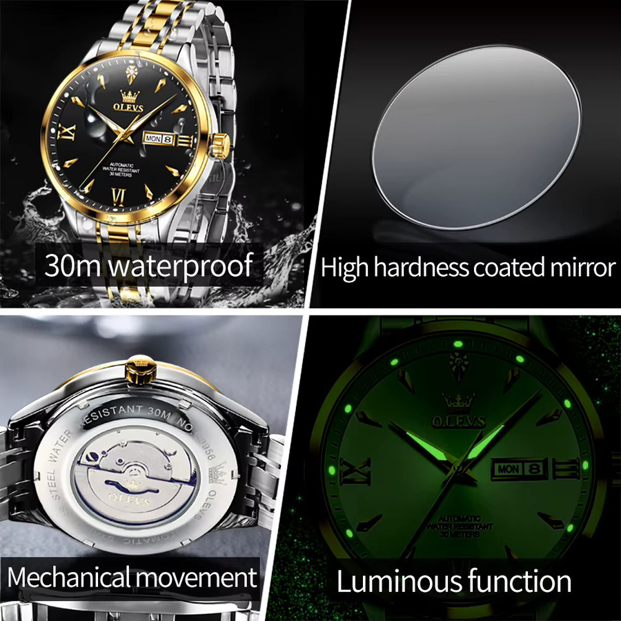 OLEVS Armbanduhr Automatik, Edelstahl, Schwarz, Herren - Bild 4