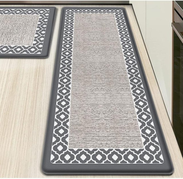Küchenbodenmatte aus verdicktem PVC in Grau, wasserdichte und rutschfeste Anti-Ermüdungsmatte mit Doppelrahmen, B/T/H: 44 x 75 x 1 cm - Bild 1