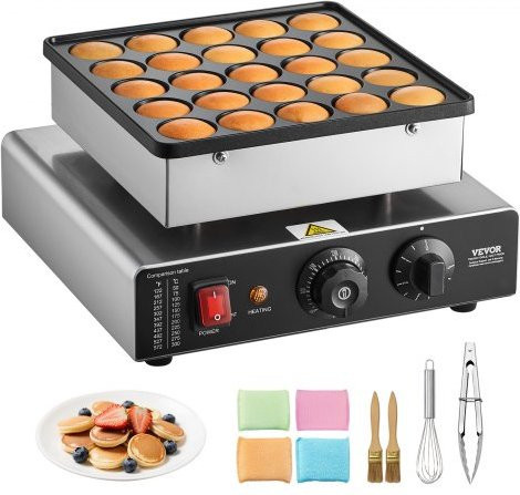 VEVOR Mini Pfannkuchenmaker aus Edelstahl in Silber, elektrischer Poffertjes-Grill mit Timer und Temperaturregelung, 25er Set mit 43 mm Durchmesser, B/T/H: 32 x 32 x 18 cm - Bild 2