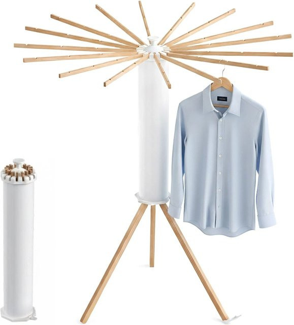Relaxdays Wäscheständer aus Buchenholz und Kunststoff, weiß, ausziehbar und klappbar, B: 121 cm, H: 112 cm - Bild 1