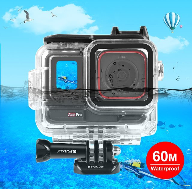 PULUZ Wasserdichte Unterwasser-Tauchhülle für Insta360 Ace Pro und Ace Pro 2, transparentes Schutzgehäuse bis 60 m Tiefe - Bild 1