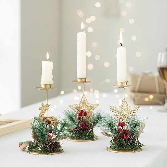 Joy-enlife Weihnachts Kerzenhalter aus Eisen in Gold mit Rentier-Design für deine Tischdekoration - Bild 1