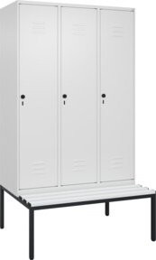 C+P Spind Classic PLUS Garderobenschrank mit Sitzbank, 3 Abteile, Farbe: Reinweiß, B/T/H: 212 x 120 x 81,5 cm - Bild 1