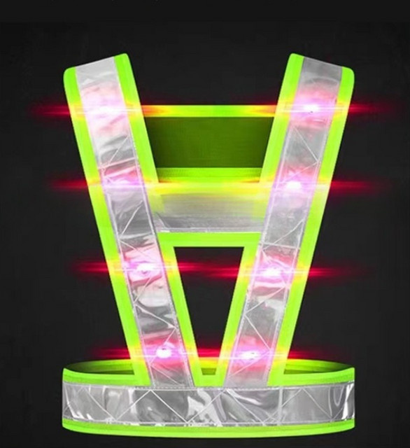 Wiederaufladbare LED-Warnweste in V-Form für Fahrrad und Verkehrssicherheit, Farbe: Gelb - Bild 1
