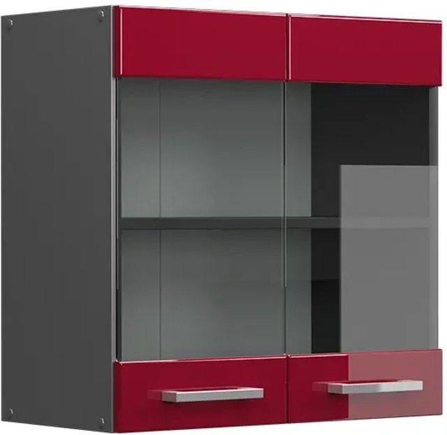 Vicco R-Line Küchen-Hängeglasschrank mit Glastüren in Anthrazit und Bordeaux Hochglanz, Breite: 60 cm, Höhe: 60 cm, Tiefe: 31 cm - Bild 2