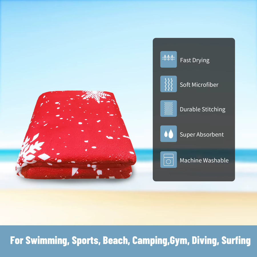 Weihnachts-Mikrofaser-Strandtuch in Rot, schnell trocknend und sandfrei für Strand und Camping - Bild 3
