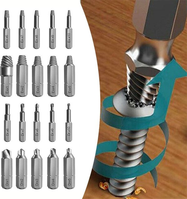 Vibratite Schrauben-Extractor Set in Silber, 10-teiliges Set zum Entfernen beschädigter Schrauben und Sechskantschrauben, Durchmesser: 4 mm bis 6,35 mm - Bild 1
