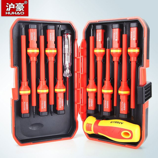 HUHAO Elektriker-Reparatur-Werkzeug-Set, 13-teiliges isoliertes Schraubendreher-Set mit magnetischen Bits, 1000 V, Rot - Bild 1