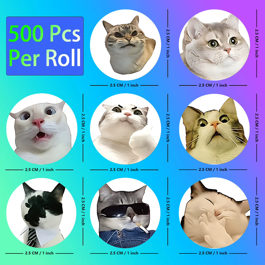100 Stück Cartoon Meme Katze Aufkleber in Multicolour für Schule und Klassenzimmer als Belohnung und Dekoration - Bild 3