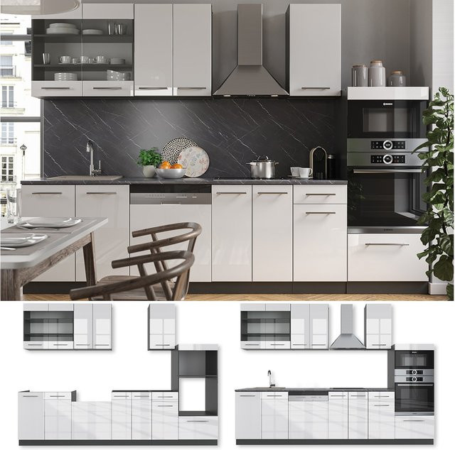 Vicco Küchenzeile Fame-Line Einbau Weiß Hochglanz und Anthrazit Breite: 240 cm - Bild 1