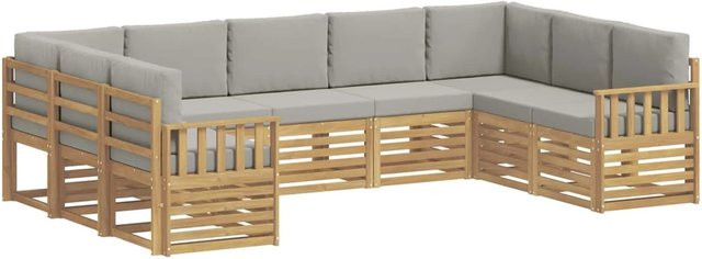 vidaXL Outdoor-Sofagarnitur 7-teilig in L-Form aus Akazienholz mit Polsterung in Weiß und Hellgrau - Bild 1