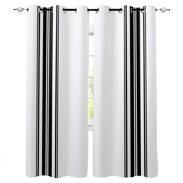 YTO Scarf Minimalistische schwarz-weiß gestreifte Vorhänge, 2-teilig mit Ösen, semi-transparent, Breite: 60 cm, Höhe: 60 cm - Bild 1
