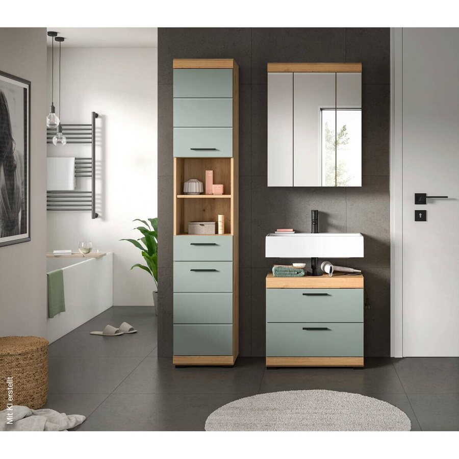 3-teilige Badkombination xonox.home Scout in Eiche Artisan Nachbildung und Salbei, modern, FSC-zertifiziert, B/H/T: 112 x 191 x 34 cm - Bild 3