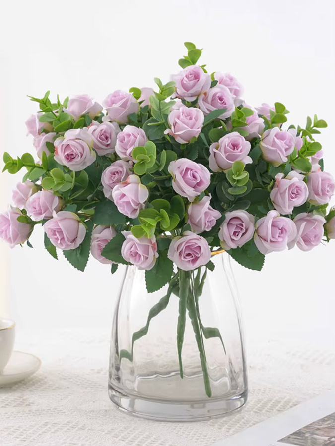 ZQCY Künstliche Eukalyptus-Blätter und Rosen in Lila für Dekoration von Hochzeit, Party, Garten und Wohnraum - Bild 3