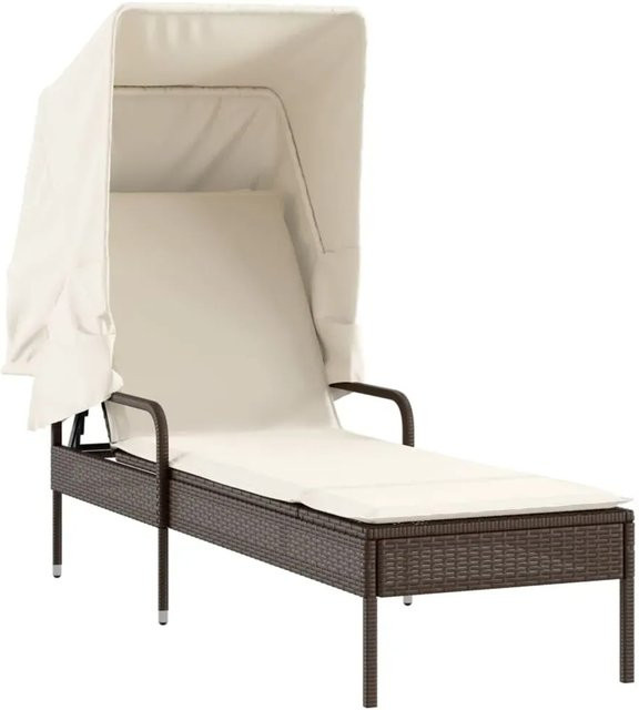 vidaXL Sonnenliege aus braunem PE-Rattan mit Sonnendach und pulverbeschichtetem Stahlgestell - Bild 1