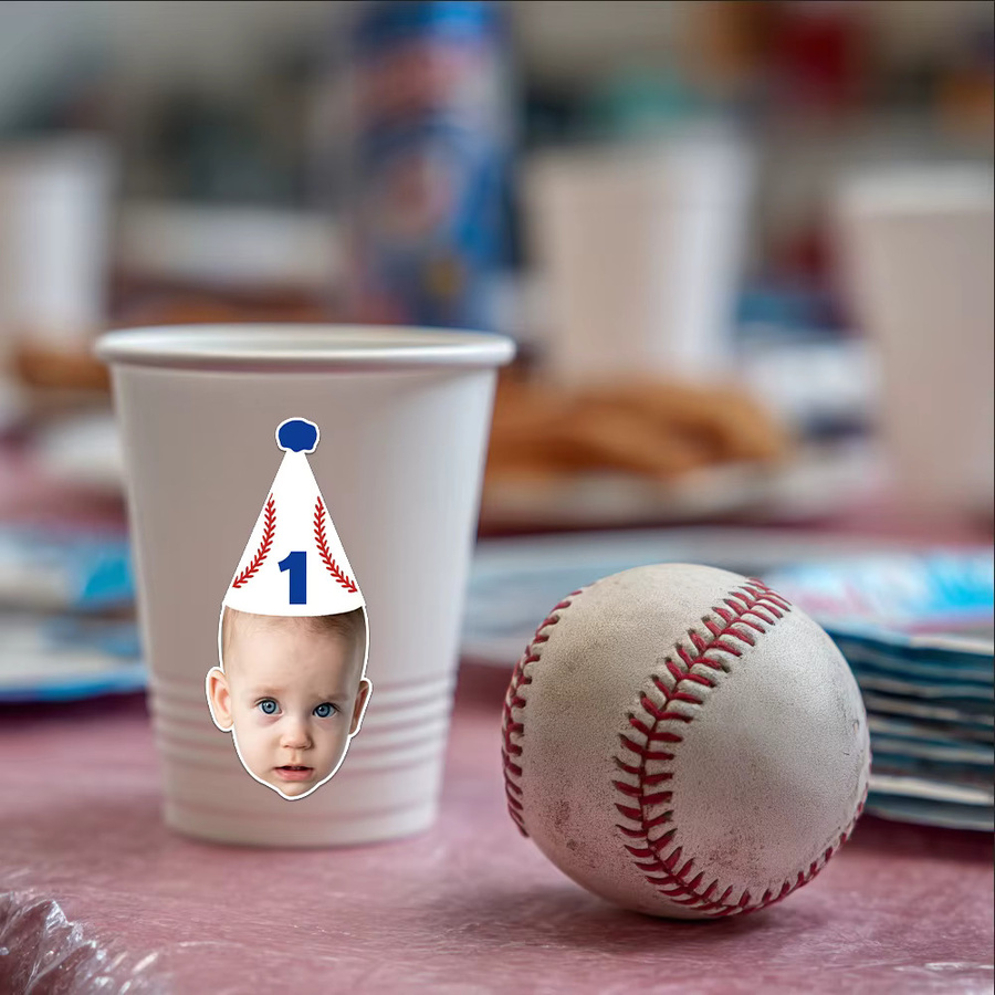 Personalisierte Foto-Geburtstagsaufkleber von WEIGAO mit Baseball-Motiv in Multicolor - Bild 2