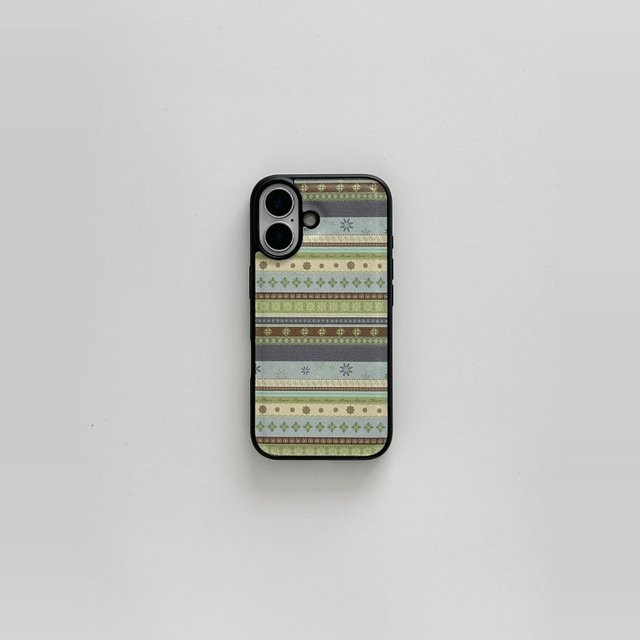 Stoßfeste Handyhülle DecoPhone mit grünem Blumendruck und schwarzem Rand für iPhone 17, 16, 15 und 14 Pro Max - Bild 1