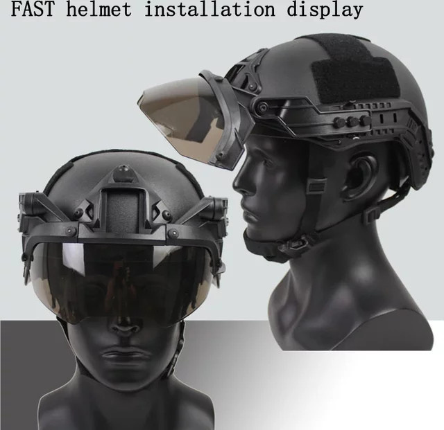 Taktische Schutzbrille mit 90 Grad Schnellverschluss für AF-Helme, abnehmbar, Anti-Fog und Anti-Riot, Farbe: Grün, Glas: Transparent - Bild 1