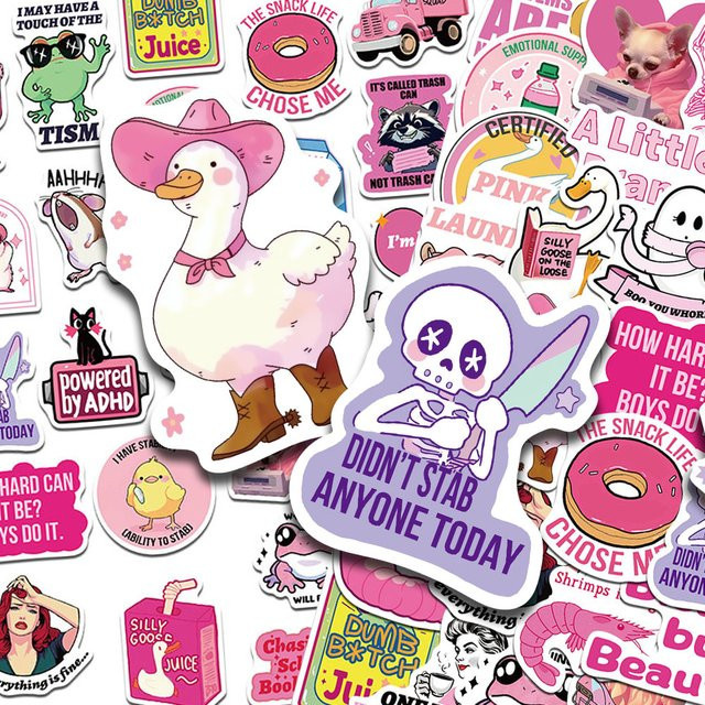 50 Stück Cartoon Aufkleber in Rosa für Laptop, Scrapbook und Skateboard, wasserfeste DIY ästhetische Sticker - Bild 1
