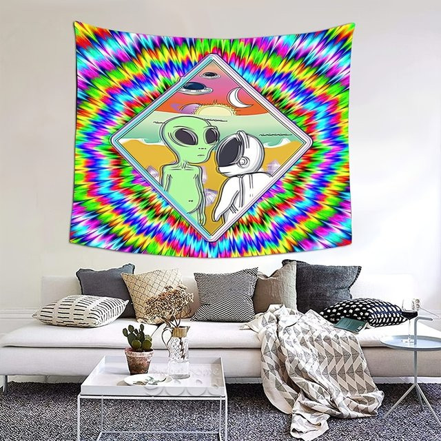 VIKAMA Wandteppich Alien Astronaut UFO Tie-Dye Design in Multicolour, Rechteckig, Breite: 60 cm, Höhe: 40 cm - Bild 1