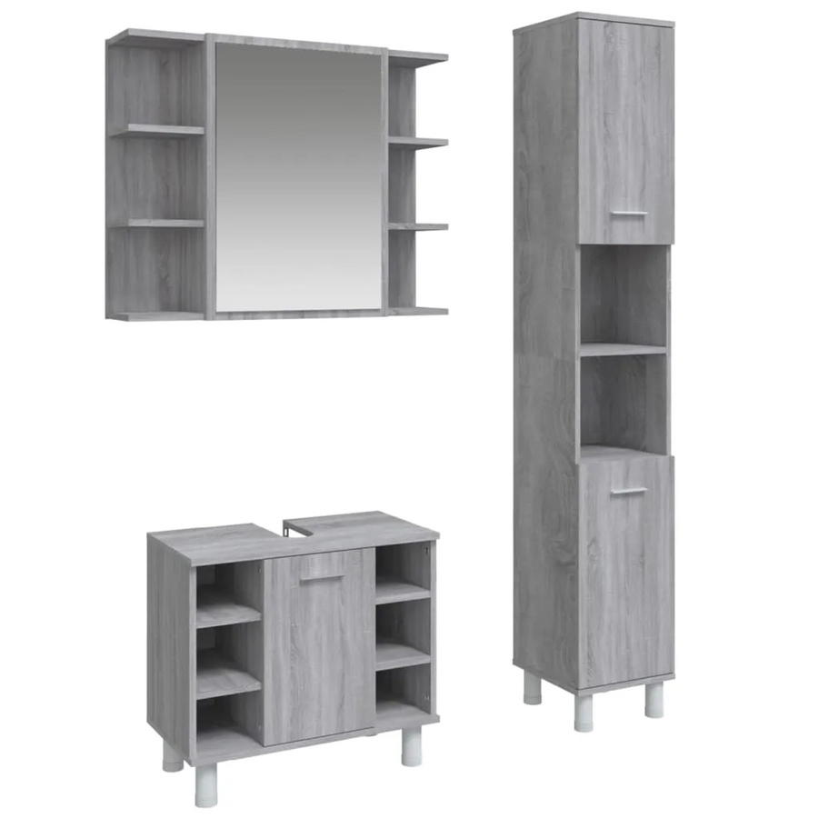 vidaXL 3-tlg. Badmöbel-Set modern in Grau Matt, bestehend aus Waschtischunterschrank, Hochschrank und Wandunterschrank, Modell 6 - Bild 2
