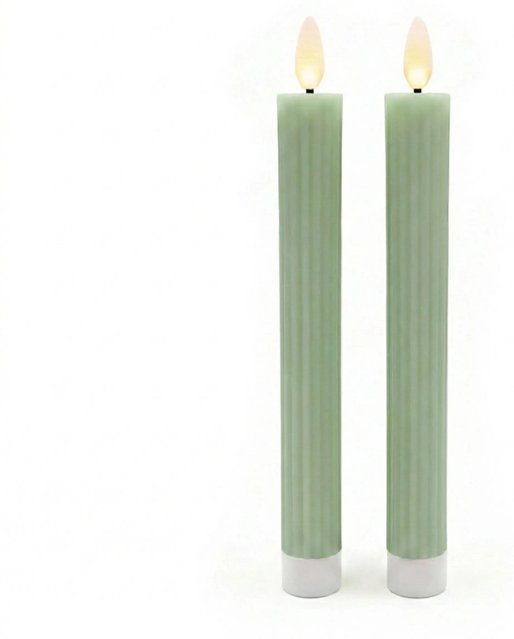Relaxdays LED Stabkerzen 2er Set aus Echtwachs in Salbei mit Flackerffekt und Timer, Höhe: 25 cm, Durchmesser: 2 cm - Bild 1