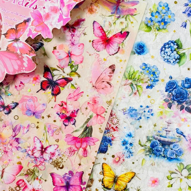 2 Blatt PET Schmetterlingsblumen Dekorationsaufkleber in Multicolour für Scrapbooking und Bastelarbeiten - Bild 1