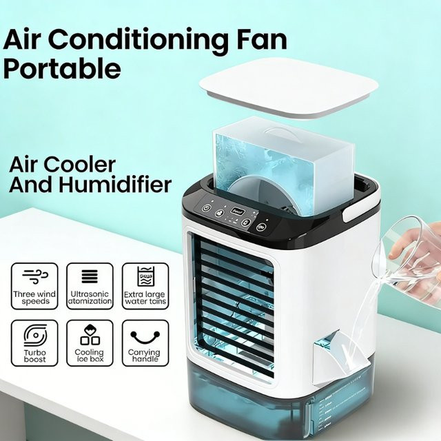 Tragbarer Mini-Klimaanlagen-Ventilator von NUOYING mit 3 Geschwindigkeiten und 7 Farben, Weiß/Mehrfarbig, B/T/H: 24,0 x 16,5 cm - Bild 1