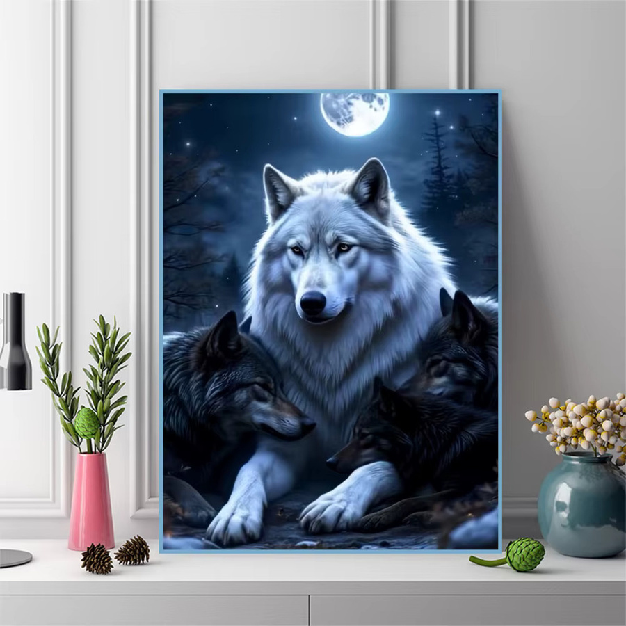 Momoart Diamant-Stickerei Wolf Tier-Gemälde als DIY Mosaik-Set in Blau - Bild 3