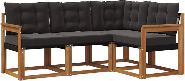 vidaXL Outdoor-Sofagarnitur 4-teilig L-Form aus Akazienholz und Textilene in Natur und Schwarz mit Kissen - Bild 1