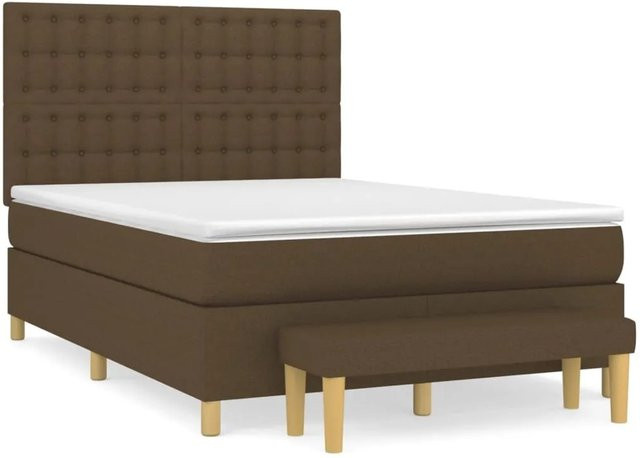 vidaXL Boxspringbett mit Matratze und Kopfteil in Dunkelbraun, B/T/H: 140 x 190 x 128 cm - Bild 1