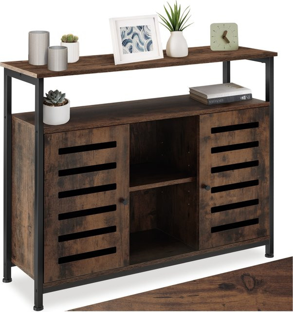 tectake Sideboard Industrial Style in Schwarz und Braun mit Stahlgestell, B/T/H: 100 x 37 x 82 cm - Bild 1