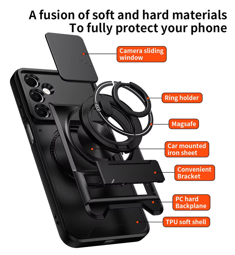 Robuste Panzerhülle für Samsung Galaxy A57 A56 A36 A26 A16 A06 A17 A07 A55 A35 A25 A15 mit Magnetständer und Schutzring in Schwarz - Bild 5