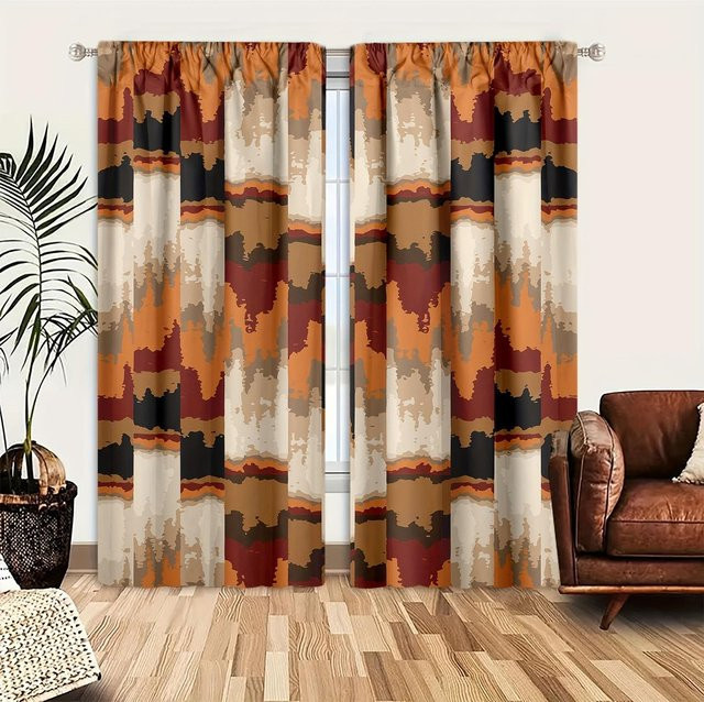 Yiran Furniture 2-teiliger Fenstervorhang mit Vintage-Bohemia-Print in Multicolour, halbtransparente dekorative Vorhänge mit Ösen, Breite: 60 cm, Höhe: 150 cm - Bild 1