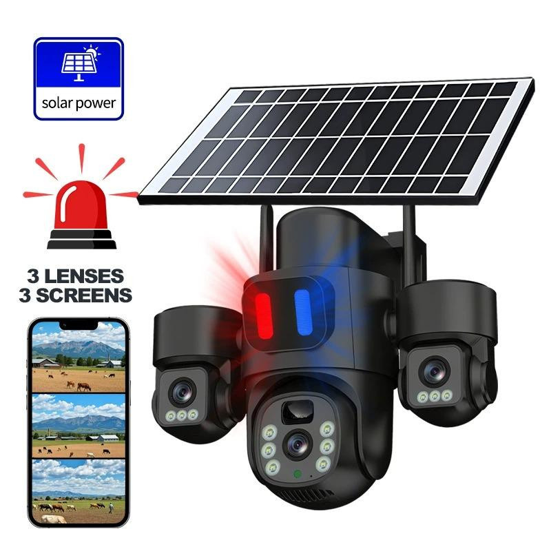 World-class Emporium Solar-Überwachungskamera mit 3 Linsen, 360 Grad Drehung und wasserdichtem Gehäuse für den Außenbereich in Schwarz - Bild 3