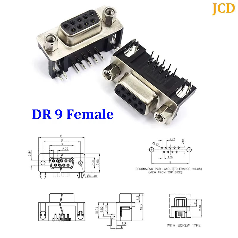 D-Sub 9-poliger Stecker DB9 DR9 RS232 mit 90 Grad Winkel, rechtwinklig geschweißt, Pin oder Loch in Silber - Bild 2