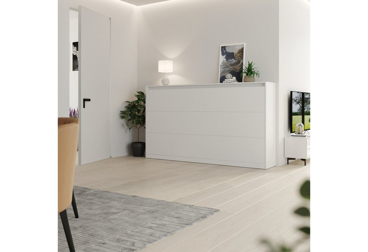 SMARTBett Schrankbett Wandklappbett Weiß mit Gasdruckfedern und zwei Klickgurten - Bild 1