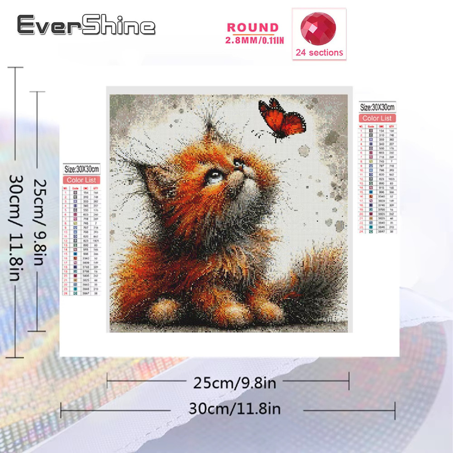 Evershine DIY Diamantmalerei Set Katze mit Schmetterling als 5D Mosaik Stickerei in Multicolour, Breite: 20 cm, Höhe: 20 cm - Bild 2