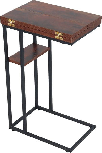 Relaxdays Beistelltisch in C-Form im Industrial-Design, ausklappbar, MDF und Eisen, Braun/Schwarz, B: 64 cm, T: 52 cm, H: 39 cm - Bild 1