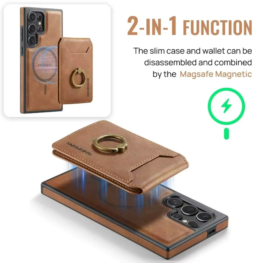 Magnetische 2-in-1 Leder-Brieftasche mit Kartenhalterring für Samsung Galaxy S24 Plus, S25 Edge und S23 Ultra in Grün oder Braun - Bild 3