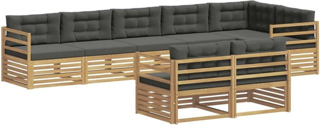 vidaXL Outdoor-Sofagarnitur aus Akazienholz mit 8 Teilen in Anthrazit und Weiß mit UV-beständigen Polyester-Kissen - Bild 1