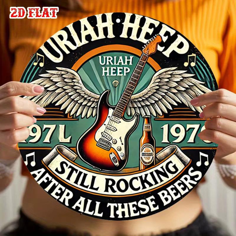 Rundes Aluminiumschild Potdemiel Vintage Still Rocking After All These Beers Retro-Design mit Gitarre und Flügeln, Mehrfarbig - Bild 6