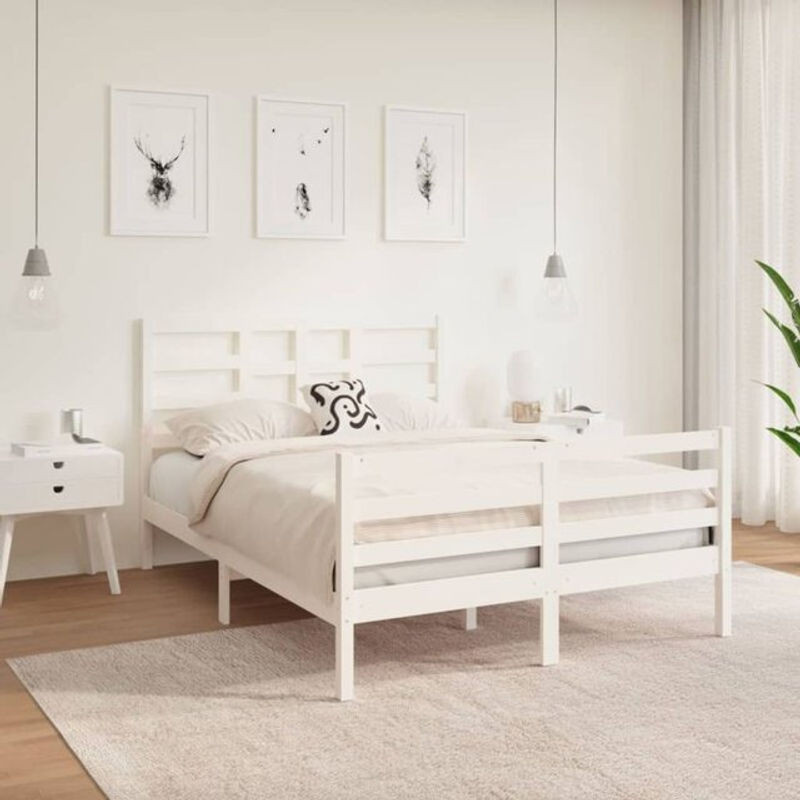 Massivholzbett aus Kiefer von vidaxl in Weiß, modernes und minimalistisches Schlafzimmerbett, B/T: 140 x 190 cm - Bild 1